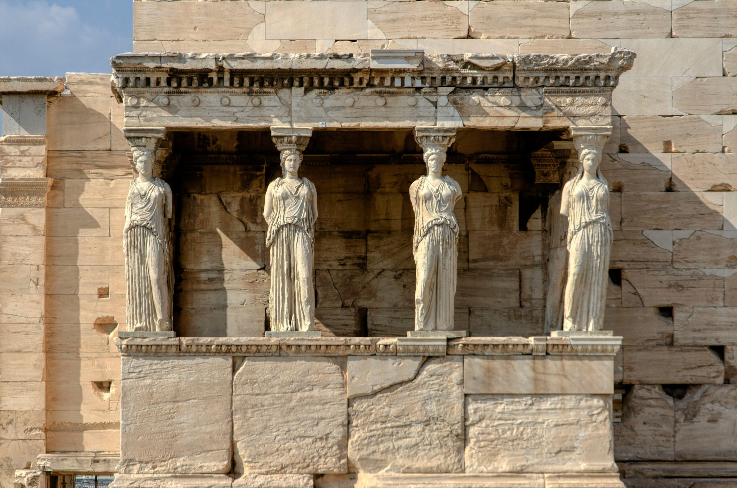 The Erechtheion on the Acropolis in Athens with the six female columns on the south porch, known as caryatids
